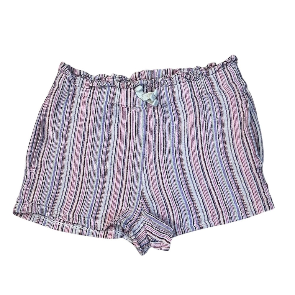 Forever 21 Girls Pastel‎ Stripe Linen Blend Shorts Pockets Elastic Waist 9/10